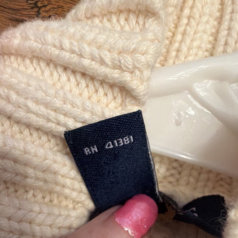 Chaps Ralph Lauren Women Cream Cable Knit Mock Sweater Fisherman VNTG Preppy M - Picture 9 of 9